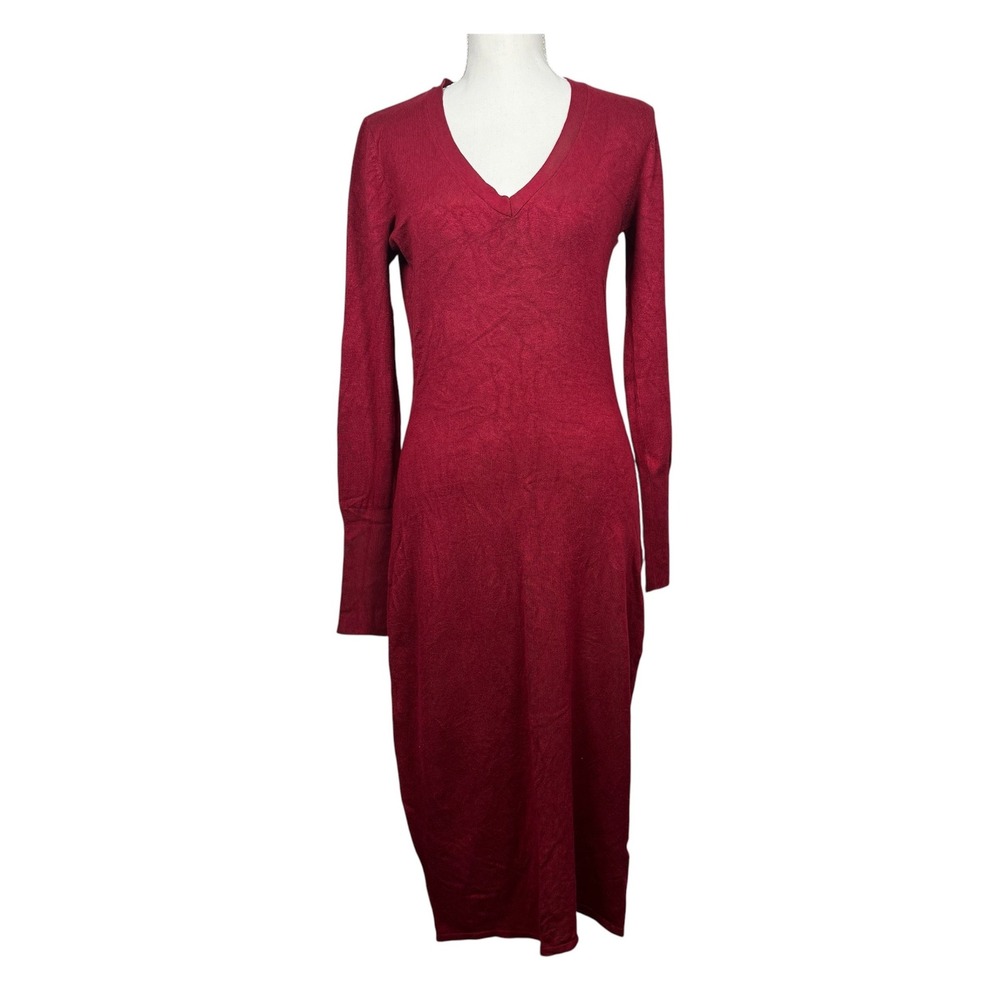 Vintage Zara Womens Long Sleeve Midi Sweater Dress Size M Red Fitted Fall Winter